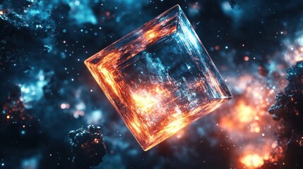 Abstract cube of fire and ice