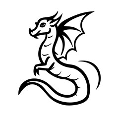 Stylized black and white dragon illustration with wings and tail