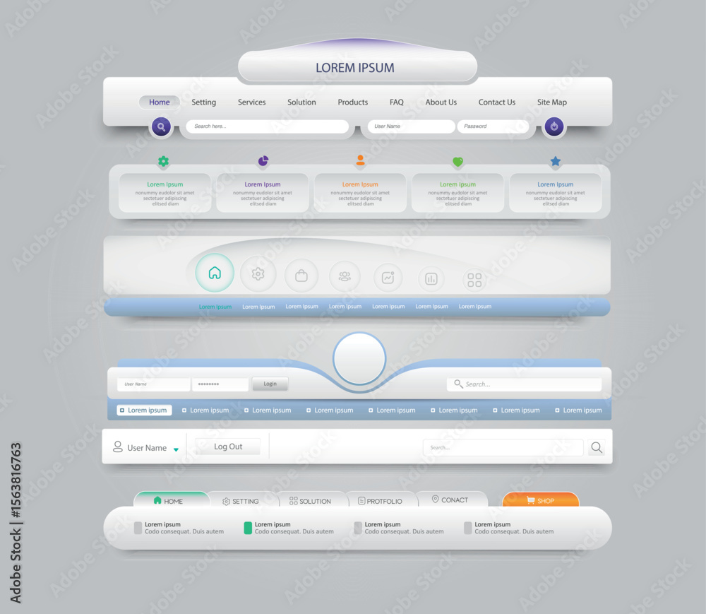 Fototapete website design template navigation elements with icons set. Navigation Bars. website design template navigation elements with icons set: Navigation Bars.