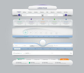 website design template navigation elements with icons set. Navigation Bars. website design template navigation elements with icons set: Navigation Bars.