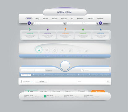 website design template navigation elements with icons set. Navigation Bars. website design template navigation elements with icons set: Navigation Bars.