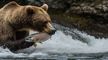 Grizzly bear catching salmon (1)