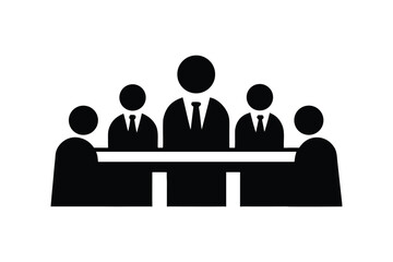 Business people sitting around a boardroom table silhouette vector art illustration