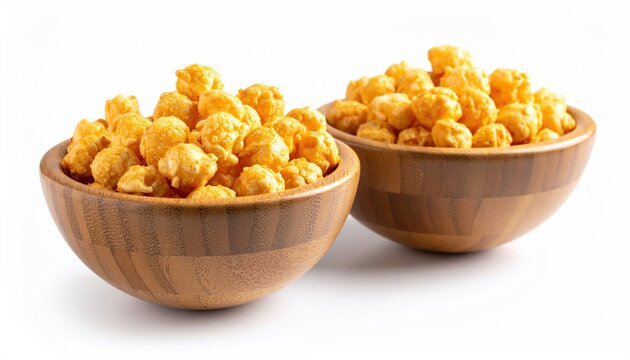 Two bowls of seasoned popcorn offer a tempting snack, isolated on white background.
