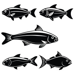 Fototapeta premium Black fish silhouettes white aquatic