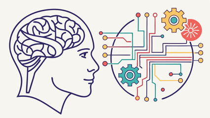 Human Brain and Artificial Intelligence Interconnection. Mind-Machine Interface, Cognitive Computing, and Digital Processing. AI, Machine Learning,...