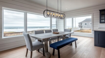 Coastal dining room with expansive ocean views.