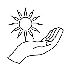 hand holding sun in single line drawing art