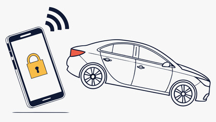 Smart Car Remote Locking System with Smartphone App and Digital Key Technology Illustration