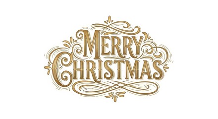 Elegant vintage merry christmas typography design with ornate flourishes on white background