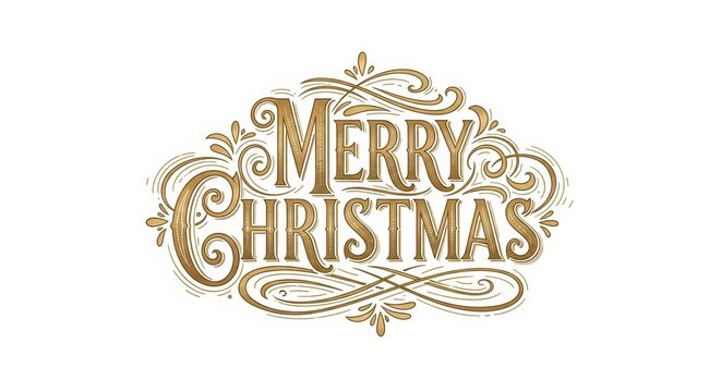 Elegant vintage merry christmas typography design with ornate flourishes on white background