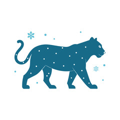 Tiger Surrounded By Winter Snowflakes Silhouette