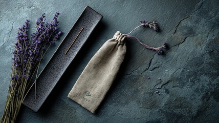 Linen Cushion Cover and Chrysanthemum Petals on Rattan Tray
