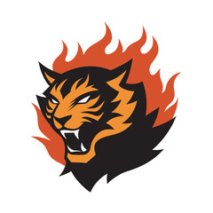 Tiger Surrounded By Fire Outline Silhouette