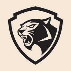Tiger Roaring Inside Shield Emblem Silhouette