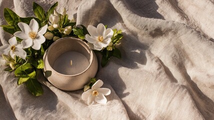Ceramic Plate with Begonia and Linen Journal
