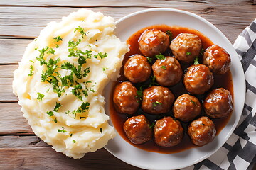A top view of Swedish meatballs with sauce