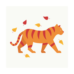 Tiger Surrounded By Autumn Falling Leaves