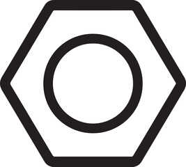 Hexagonal nut icon with circular center symbol fastener