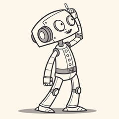 Fototapeta premium Retro Robot Cartoon Character Gazing Upward with a Curious Expression
