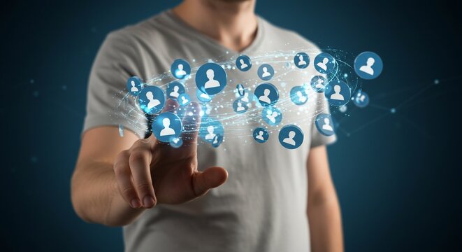 Digital interaction man connecting social network user icons - Powered by Adobe