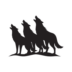 Pack Of Wolves Howling Together Silhouette