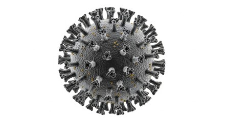 Detailed visualization of virus structure with spike proteins on white background