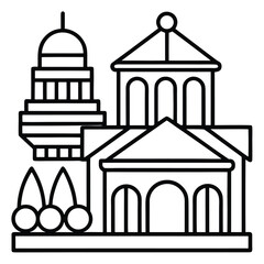 Simplified Black Line Art Emojis Resembling Buildings Domes and Shrubs architecture