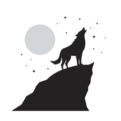 Lone Wolf Howling From Cliff Silhouette