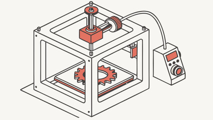 3D Printer Constructing a Gear: Illustrated Technology