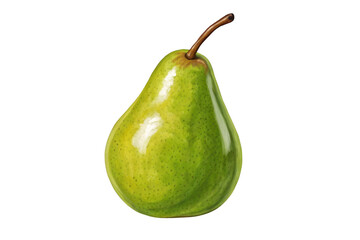Single green pear with stem isolated on transparent background