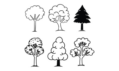 Collection of Hand-drawn Tree Sketches in Black and White