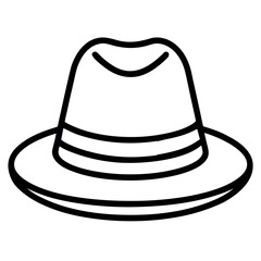 Minimalist Fedora Hat Outline – Vector Line Art Illustration – Classic Fashion Accessory Icon for Vintage Style, Costume Design, Apparel Branding, and Stylish Graphic Projects

