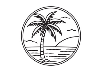 Obraz premium Beach with Palm Tree Silhouette Vector, Beach with Palm Tree Icon