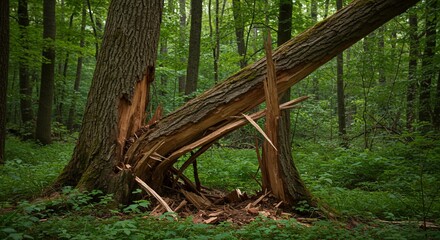 Fallen tree in forest landscape