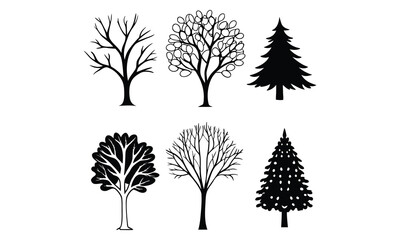 Collection of Hand-drawn Tree Sketches in Black and White