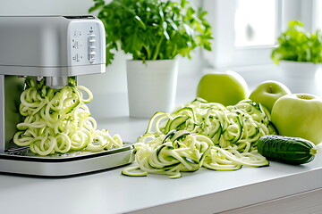 making zucchini noodles using spiralizer kitchen