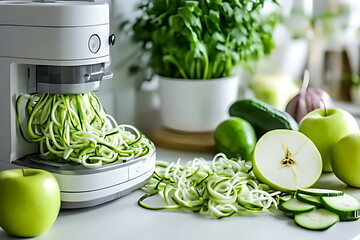 making zucchini noodles using spiralizer kitchen