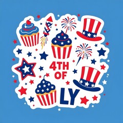 Obraz premium Patriotic 4th of July Cupcakes, Fireworks, and Stars Festive Celebration Design