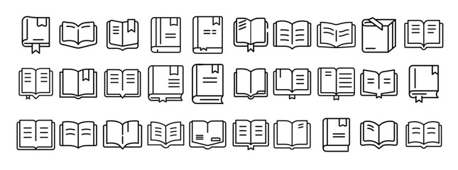 Books, reading, literature, library, education – thin line web icon set. Outline icons collection. Simple vector illustration.