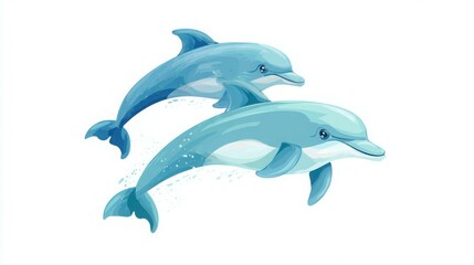 Obraz premium Cute Flat Blue Dolphins Jumping – Cartoon Vector Illustration