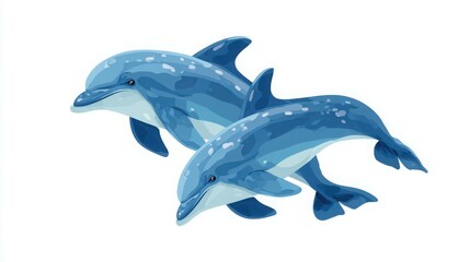Obraz premium Cute Flat Blue Dolphins Jumping – Cartoon Vector Illustration