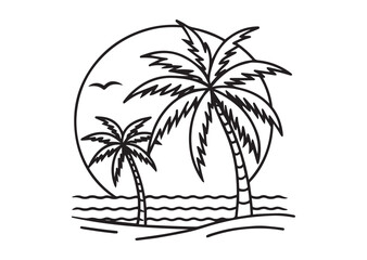 Obraz premium Beach with Palm Tree Silhouette Vector, Beach with Palm Tree Icon