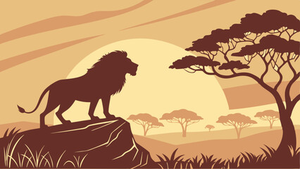 Lion King Silhouette: African Savannah at Sunset