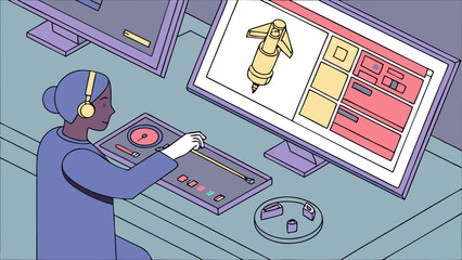 Mission Control: Woman Monitoring Spacecraft Simulation