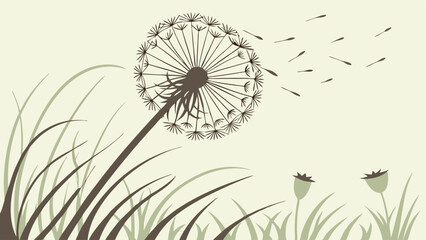 Blowing Dandelion Seeds in the Wind - Vector Illustration
