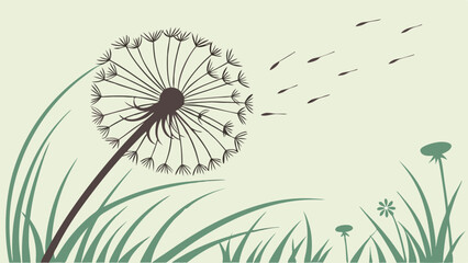 Dandelion Seeds Blowing in the Wind, Vector Illustration