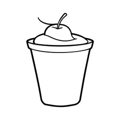 yogurt cup with fruit line art sketch