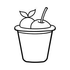 yogurt cup with fruit line art sketch