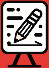 
A pencil writing on a document or whiteboard on a stand, symbolizing writing, editing, or content creation.